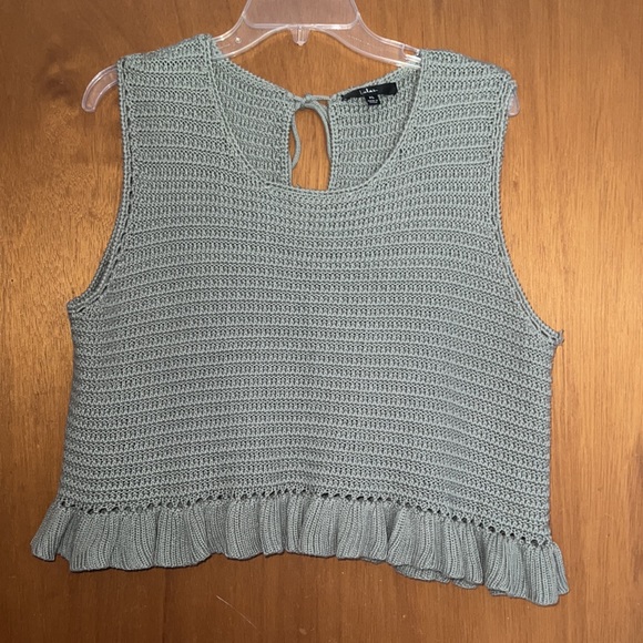 Lulus Flouncin' Around Dusty Sage Cropped Ruffled Sweater Tank, size XL - Picture 3 of 4